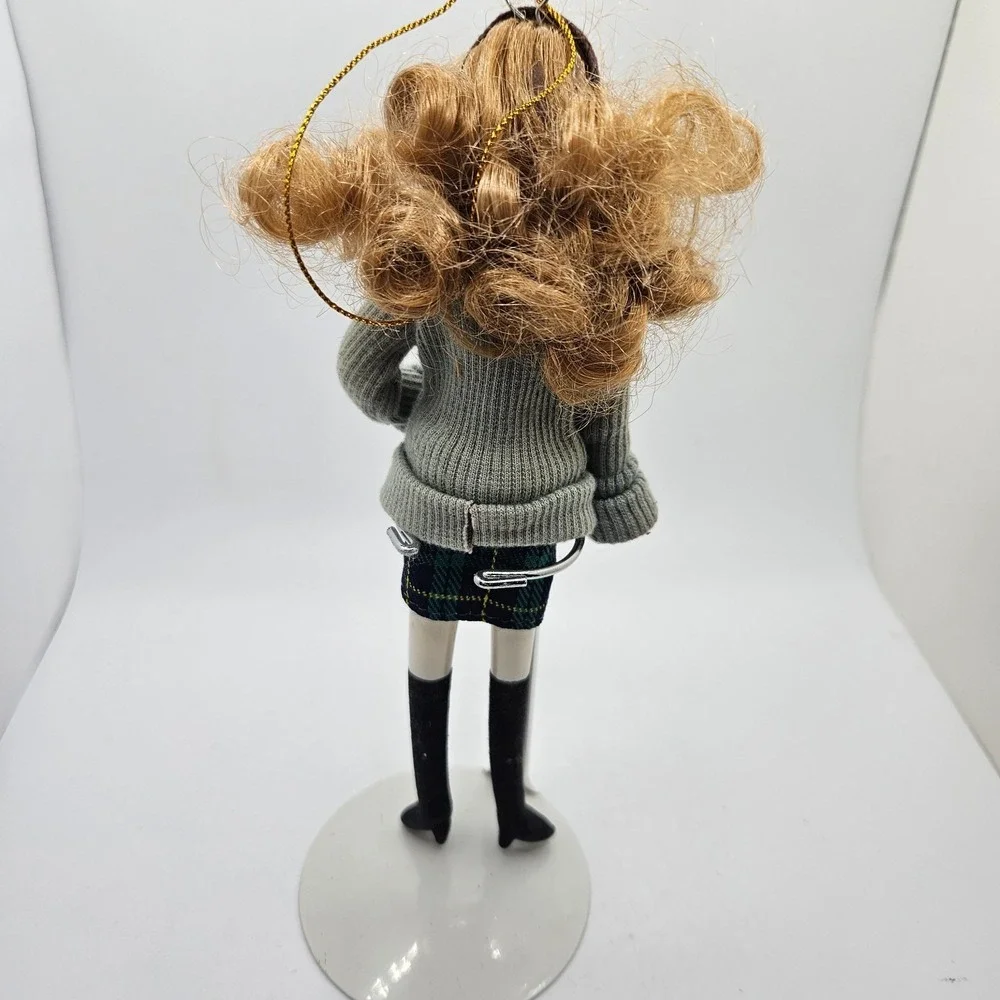 Vintage Porcelain Doll Ornament Blonde Hair Turtleneck Sweater‎ Plaid Skirt 8